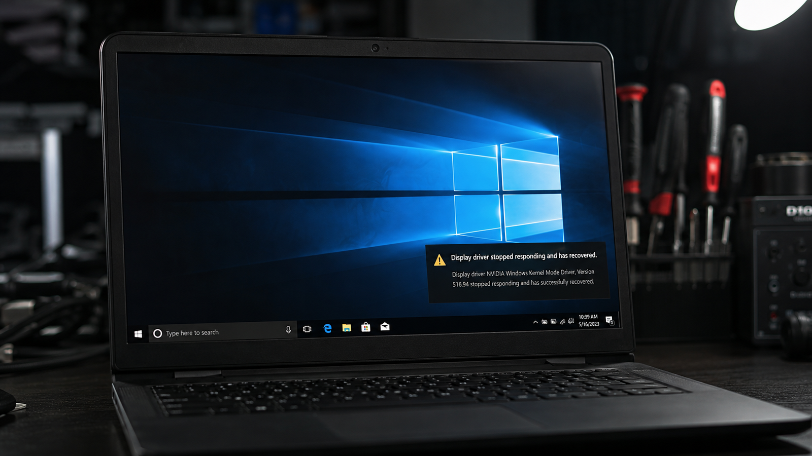 Laptop showing display driver stopped responding and has recovered error on Windows screen