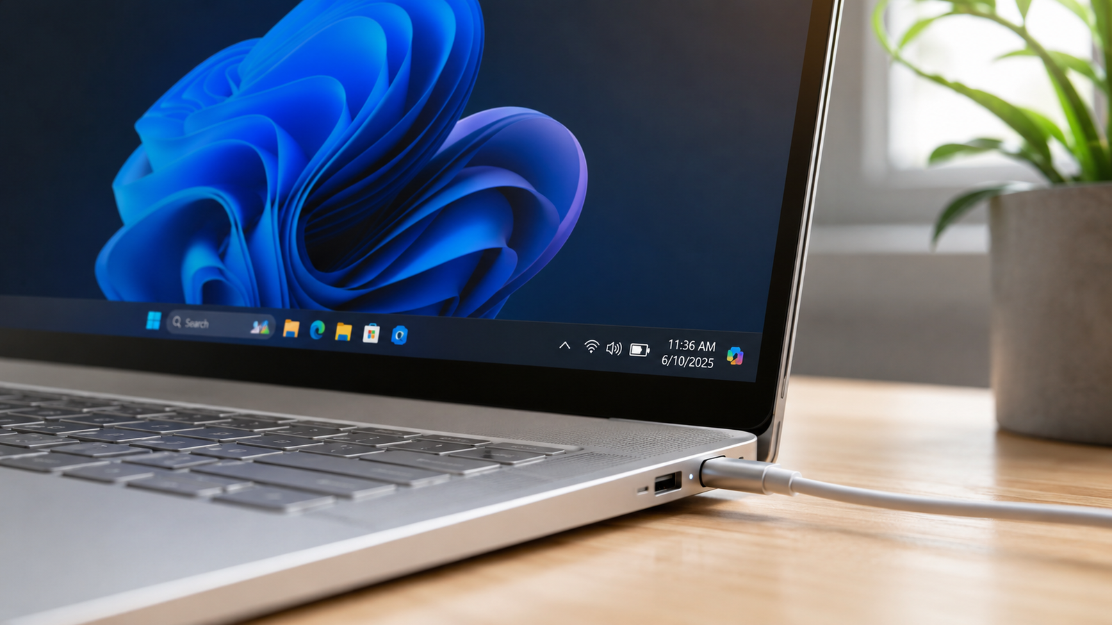 Laptop plugged in and charging on Windows 11 after a system update