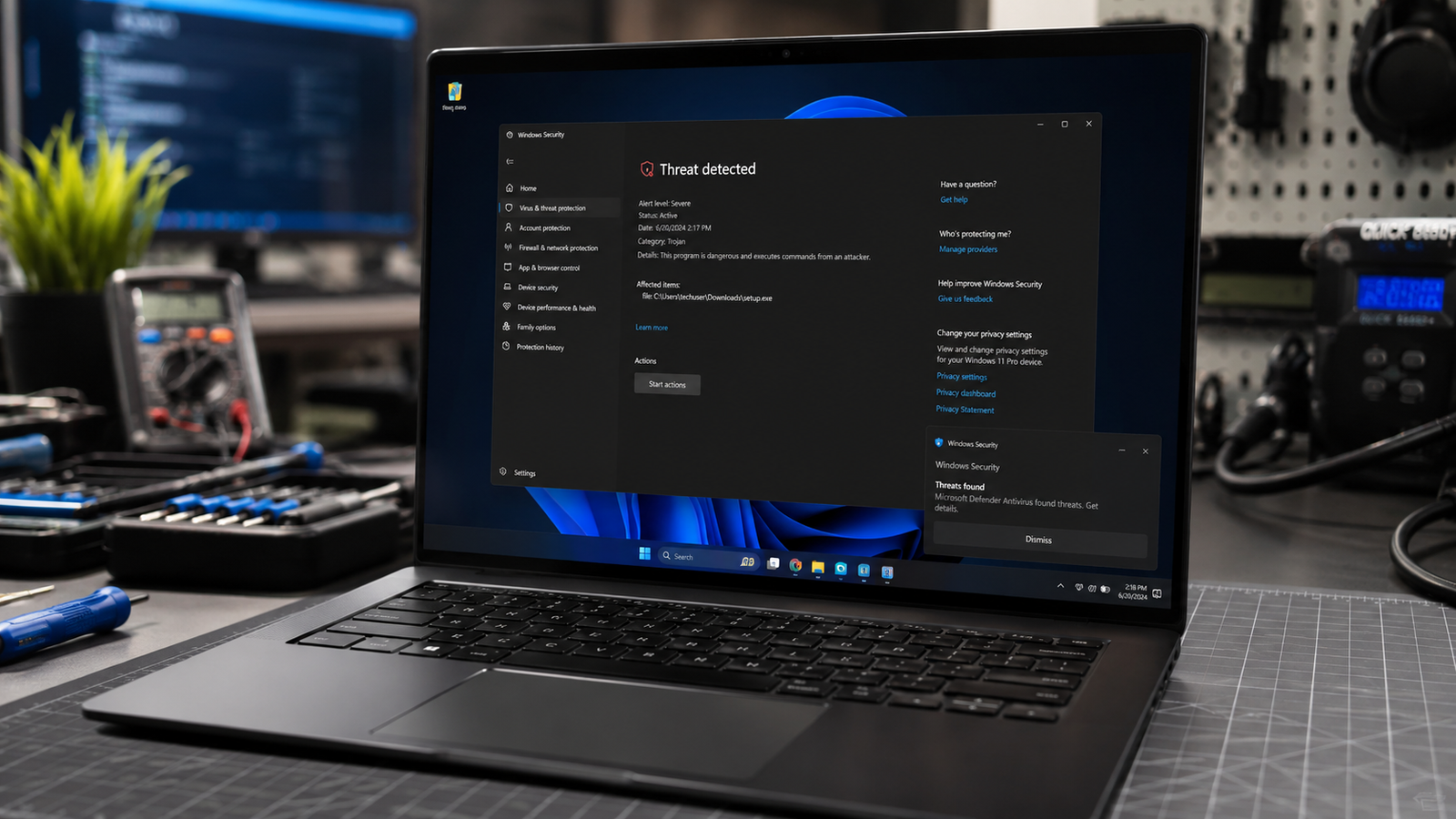 Removing a virus from a Windows 11 laptop using Microsoft Defender