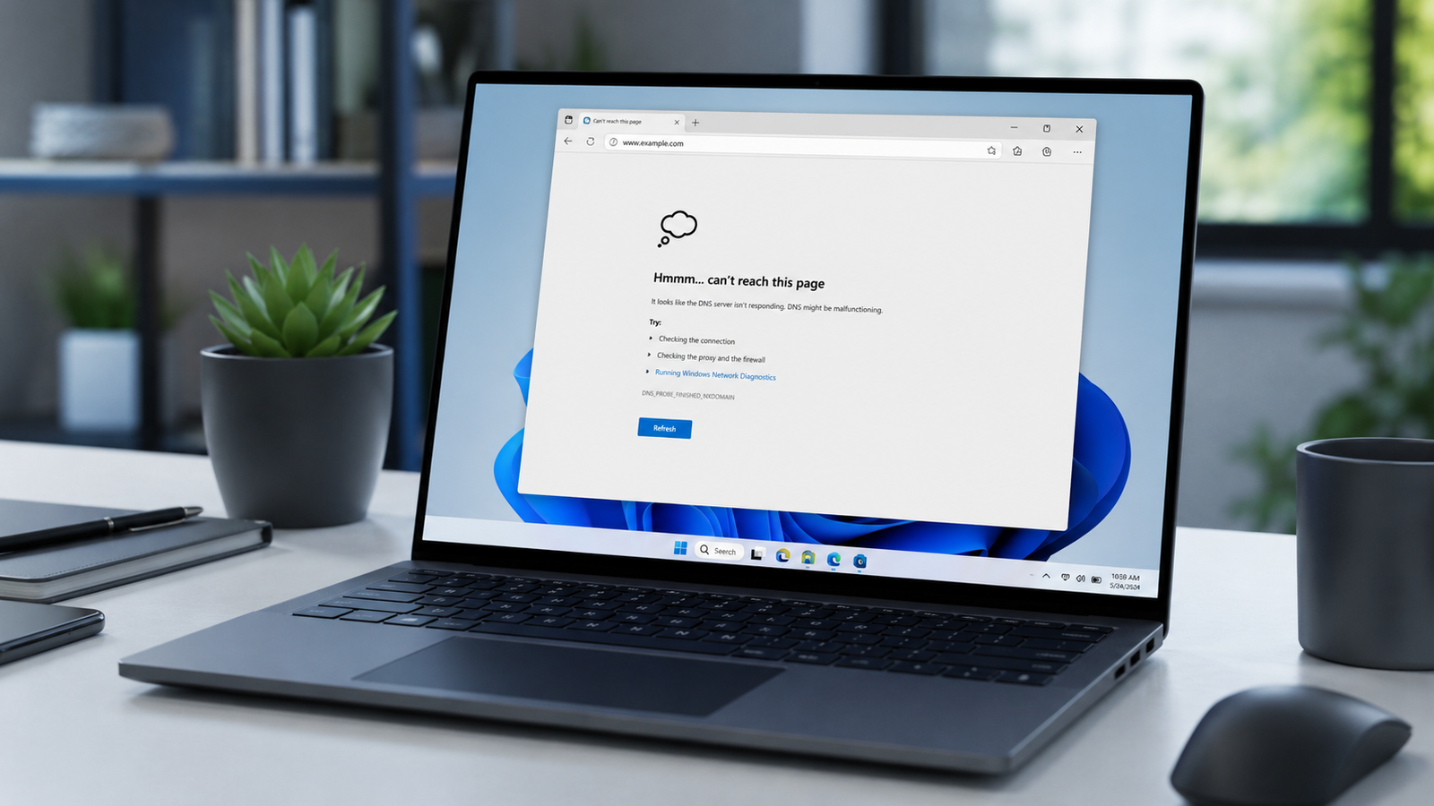 Laptop showing DNS server not responding error on Windows 11 browser