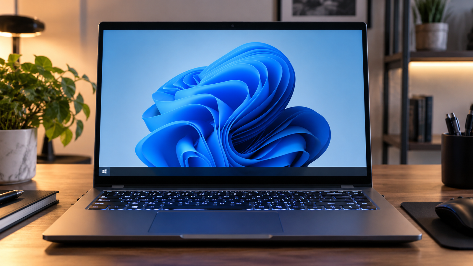 Windows 11 laptop with a frozen taskbar on the screen